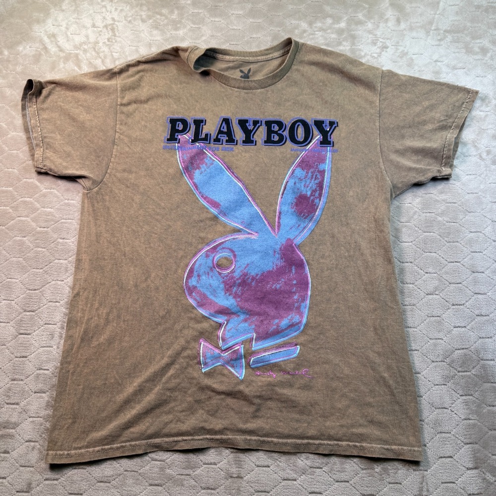 2022 PLAYBOY BUNNY by ANDY WARHOL Shirt Sz Large Acid Wash Tie Dye Look